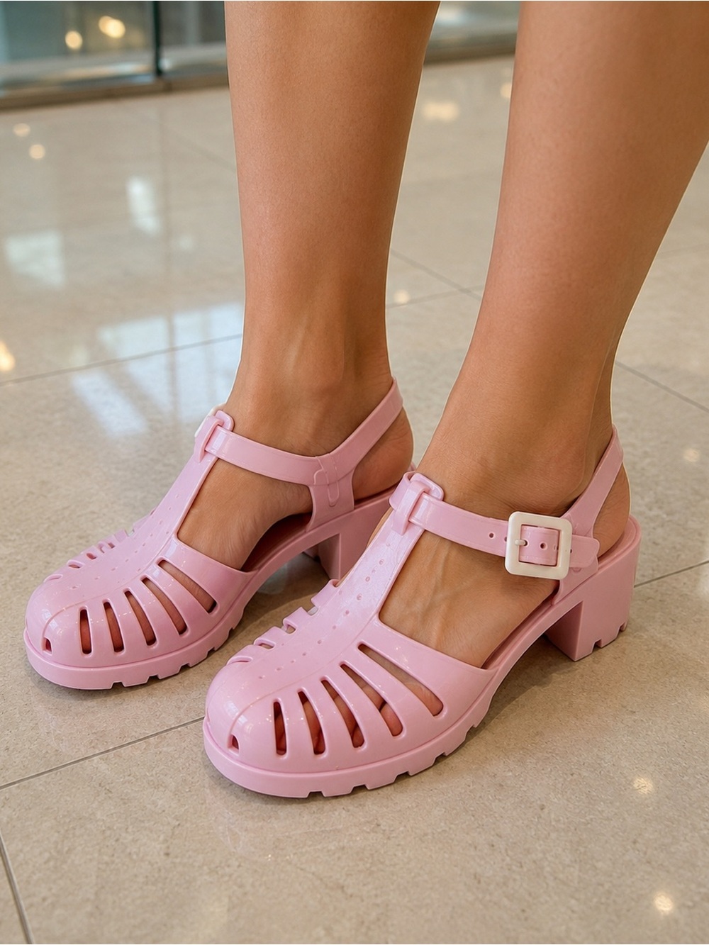 Bamboo brand jelly jellies strap sandal shoe light pink womens size 5